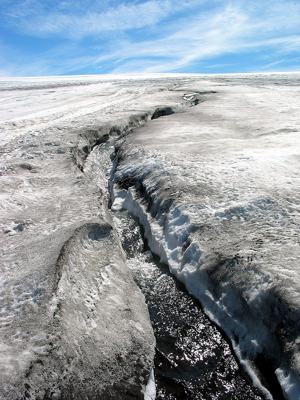 A rivulet of meltwater on the glacier