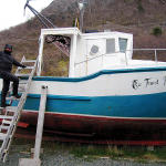 Accomodations aboard a drydocked fishing boat