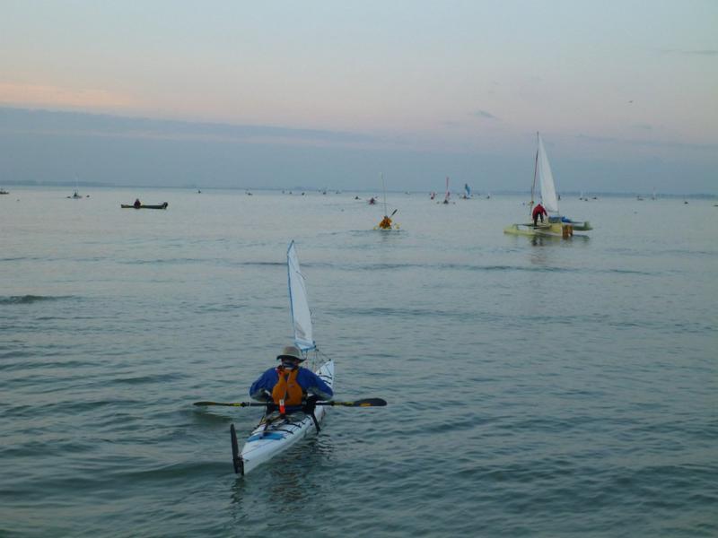 Many Kayaks equipped with a sail